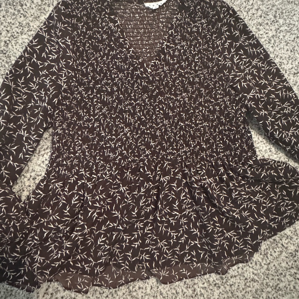 THML Brown and White Leaf Print Blouse